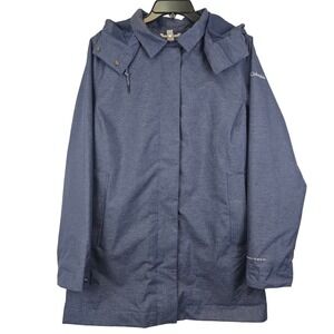 Columbia Womens L Waterproof Rain Jacket Hood Blue‎ Omni-Tech Outdoors Fisherman
